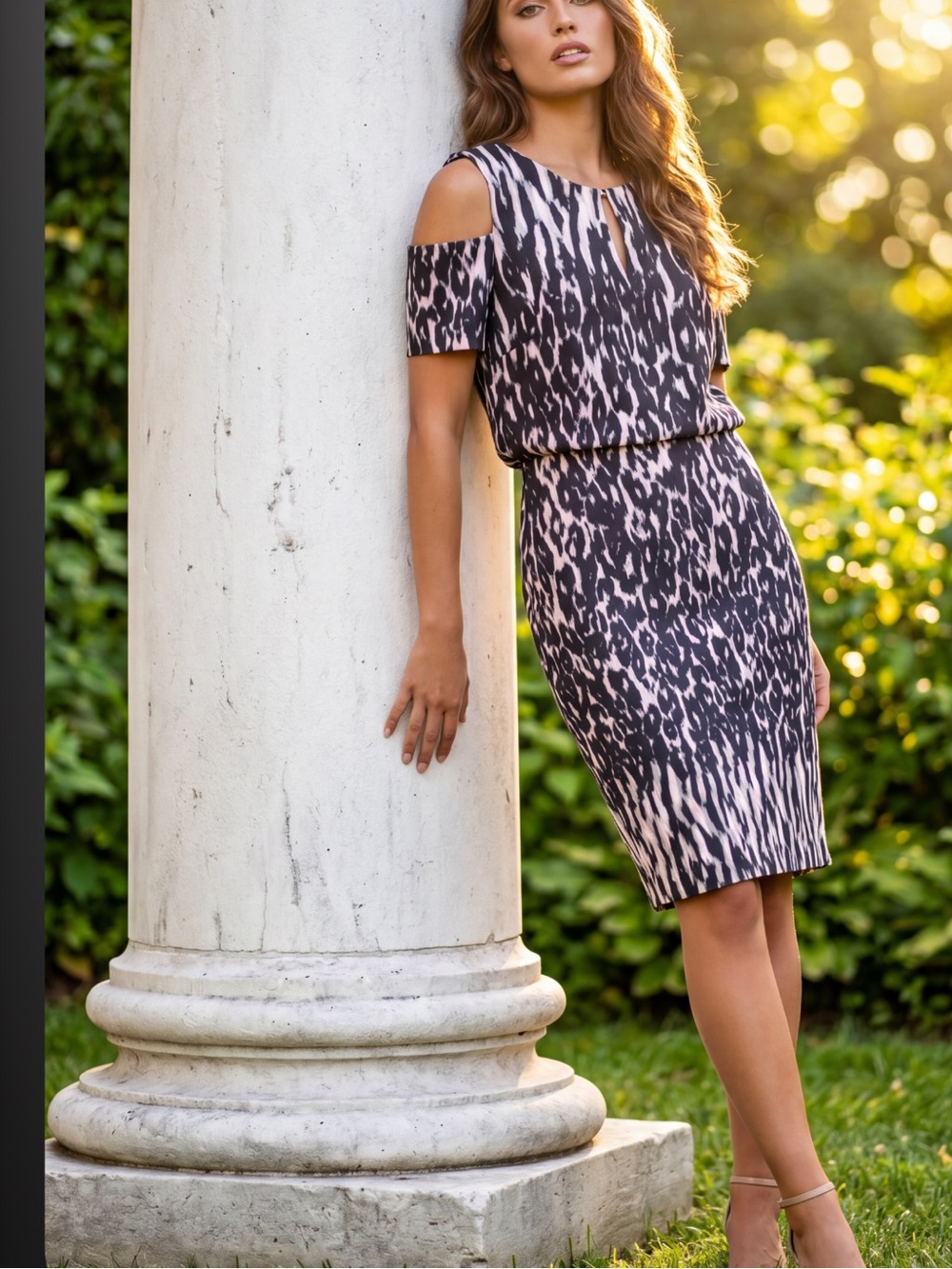 Calvin Klein Black & Cream Cold-Shoulder Swim Coverup Dress - Picture 2 of 10